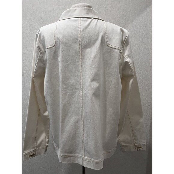 Denim & Co. Stretch Twill Jacket Contrast Stitch Detail Size XL White/Ivory - Picture 5 of 9